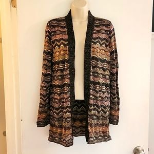 MISSONI Vintage Open Cardigan Lurex Metallic Chevron ZigZag Pattern